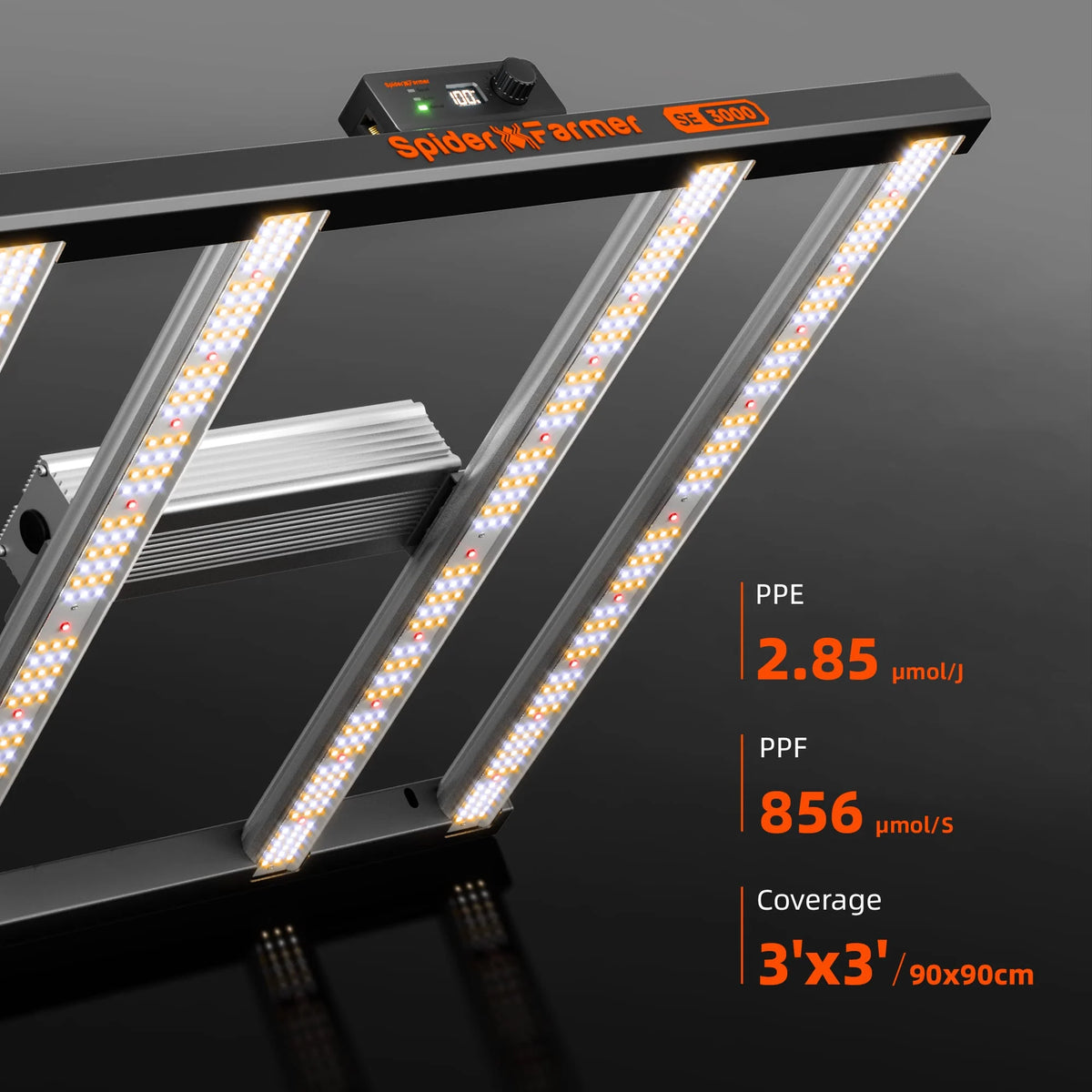 Spider Farmer SE3000 EVO de 300w — flux PPF et efficacité PPE