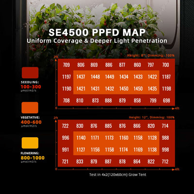 Spider Farmer SE4500 EVO 320 W — PPFD distribution map